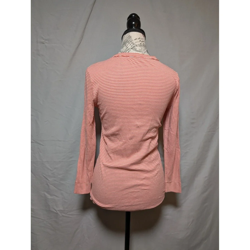 J Crew Peach White Striped Ruffle Button Front Cotton Henley Top Women's‎ Small